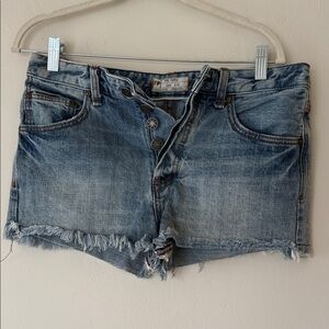 Free People Blue Frayed Jean Shorts
